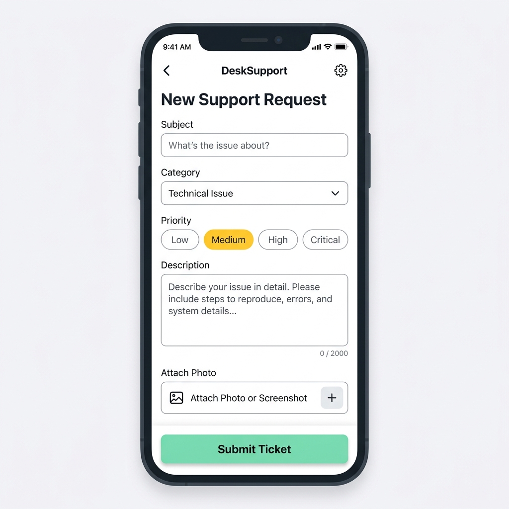Create Ticket Screen